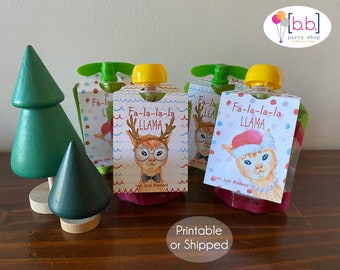 Llama Applesauce Fruit Pouch Christmas Treat Label- Printable or Shipped