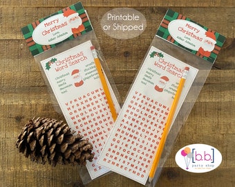 Santa Christmas Party Treat Goodie Word Search Pencil Personalized - Printable or Shipped