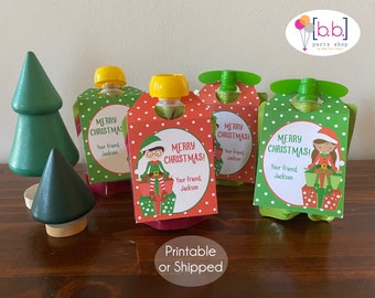 Applesauce Fruit Pouch Christmas Elf Treat Label- Imprimible o enviado