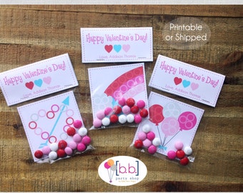 Valentine's Day Card- Personalized- Candy Treat Bags- Printable or Shipped