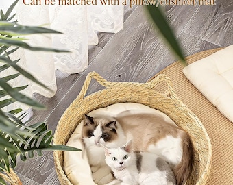 Uroczy, przytulny kosz na legowisko dla zwierząt, legowisko dla kota, ciepłe pluszowe legowisko dla psa, tkany kosz dla zwierząt, legowisko dla małego psa, legowisko dla kota z poduszką, stylowe meble dla zwierząt