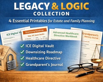 Legacy Life Binder Bundle | Emergency Info Organizer, Healthcare Directive Workbook, Downsizing Planner, Grandparents Memory Journal