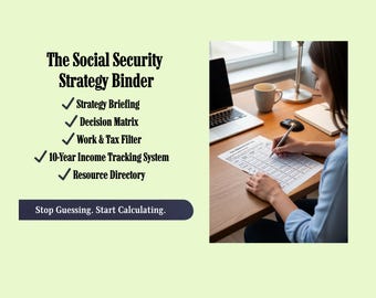 Social Security Strategy Binder, 30+ Page Retirement Income Planner, Breakeven Calculator, Spousal Benefit Log, Senior Finance Binder PDF