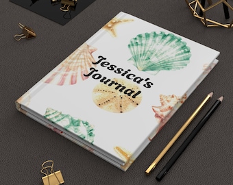 Personalized Seashell Watercolor Journal | Hardcover Journal | Beach Lover Gift | Nautical Gift | Personal Journal | SHIPS FREE!