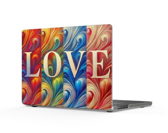 LOVE Swirl Rainbow Design MacBook Pro16 Case | Colorful Typographic Laptop Cover