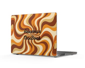 Personalizable Retro Swirl Pattern Matte MacBook Pro16 Case | Orange Brown 70s Vibe