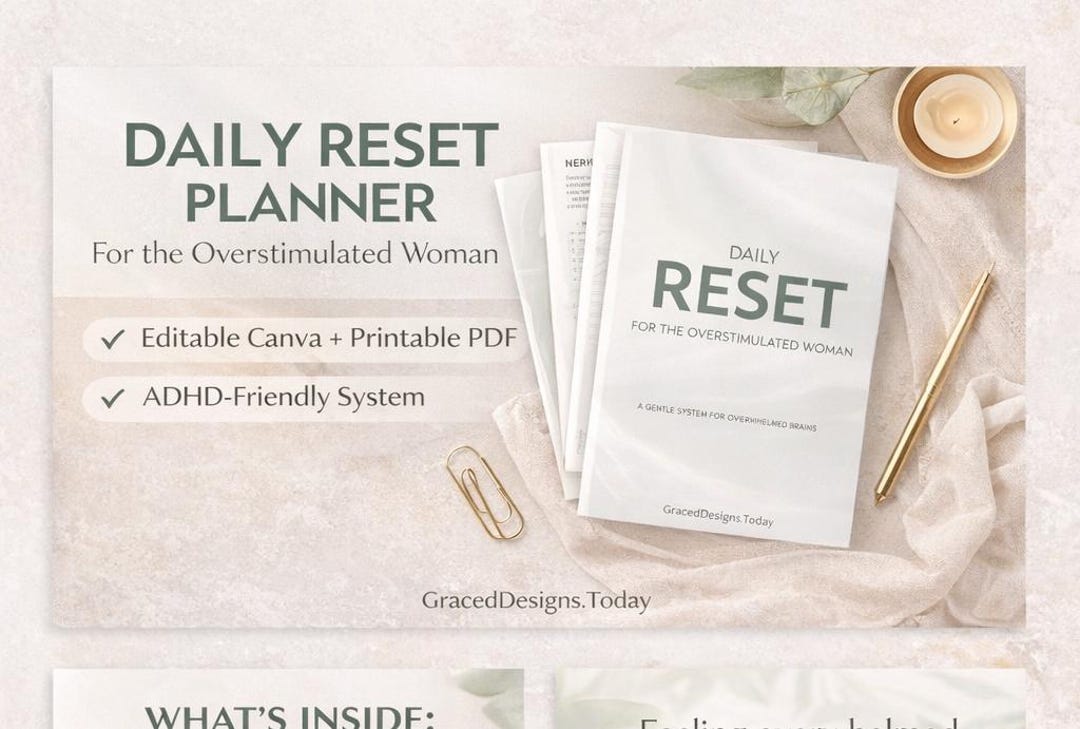 ADHD Digital Planner | Gentle Reset for Overwhelmed Women (canva, PDF ...