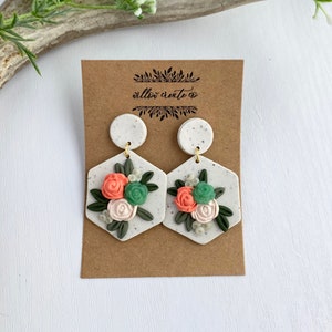 Floral Clay Earrings | Statement Earrings - Dangle Earrings, Minimalist Earrings, Everyday Jewelry, Polymer Clay, Gift Ideas, Floral