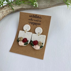 Floral  Clay Earrings | Statement Earrings - Dangle Earrings, Minimalist Earrings, Everyday Jewelry, Statement Earrings, Flowers, Clay, Gift