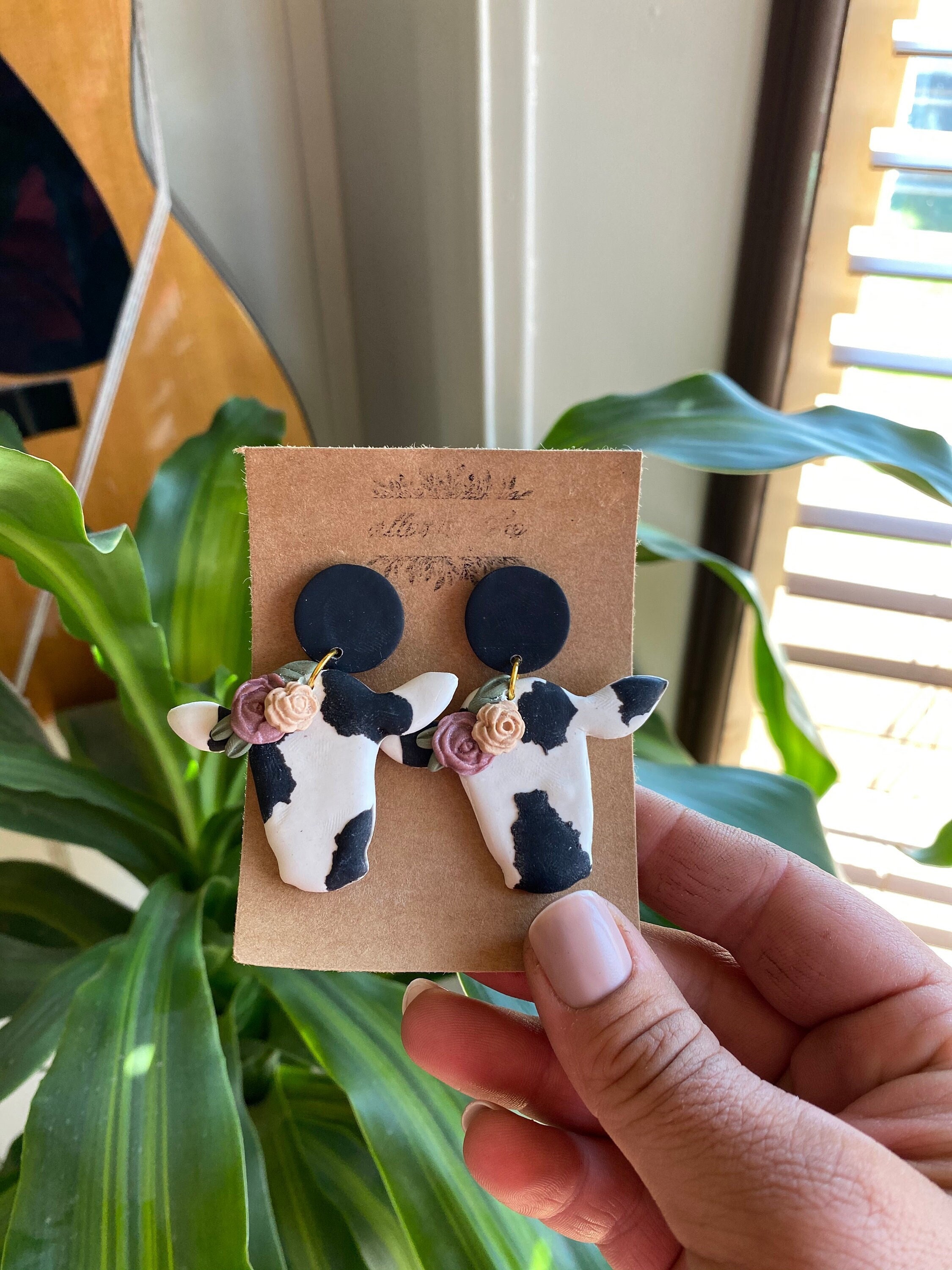 Cow clay earrings deals