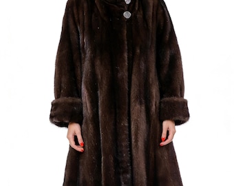 Mahogany Mink Fur Coat for Women | Genuine Real Mink Fur Jacket | Luxury Fur Coat with Collar & Cuffs | Silky Lined Winter Genuine Mink Coat