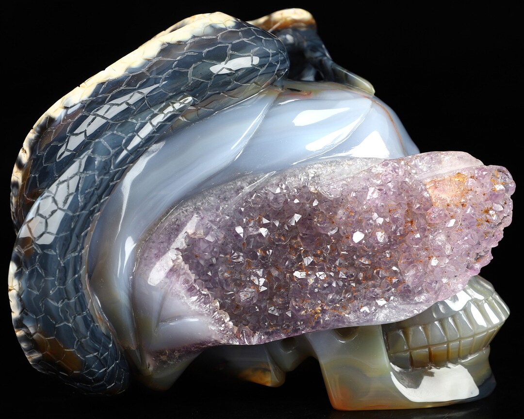 スカルリス クリスタル スカル、5.1 インチ アゲート アメジスト