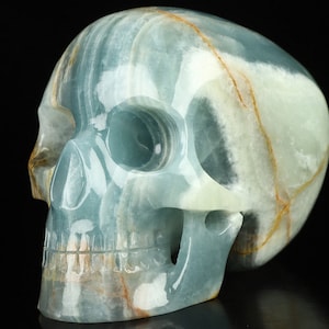 5.1&quot; Blue Onyx Hand Carved Mitchell-Hedges Crystal Skull Replicas Sculpture, Crystal HealingCollectible Fine Art Sculpture, Home Decor