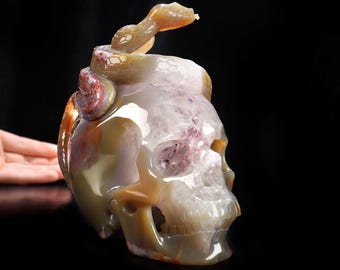 Crâne En Cristal D'agate Brésilienne Sculpté à La Main - Taille 5,2 Cm - Réaliste - Neuf