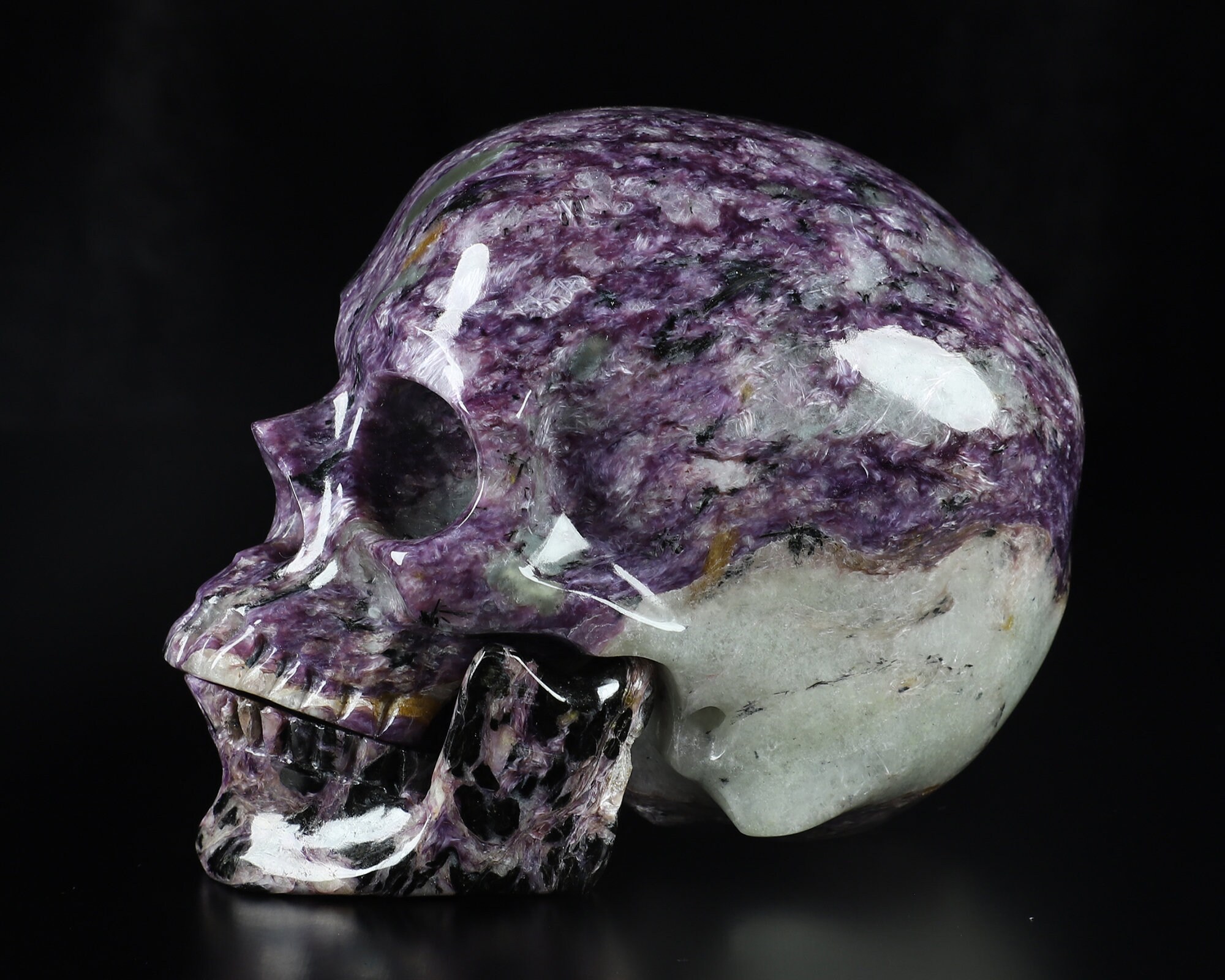 Skullis クリスタルスカル、宝石 5.1インチ チャロアイト彫刻