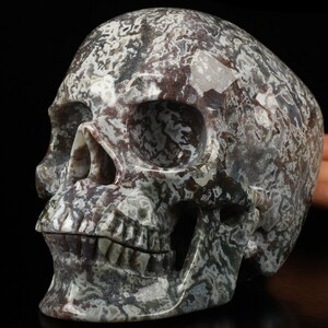 Skullis Crystal Skull, 6.1&quot; Green Moss Agate Carved Crystal Skull, Super Realistic, Fine Art Sculpture, Gift