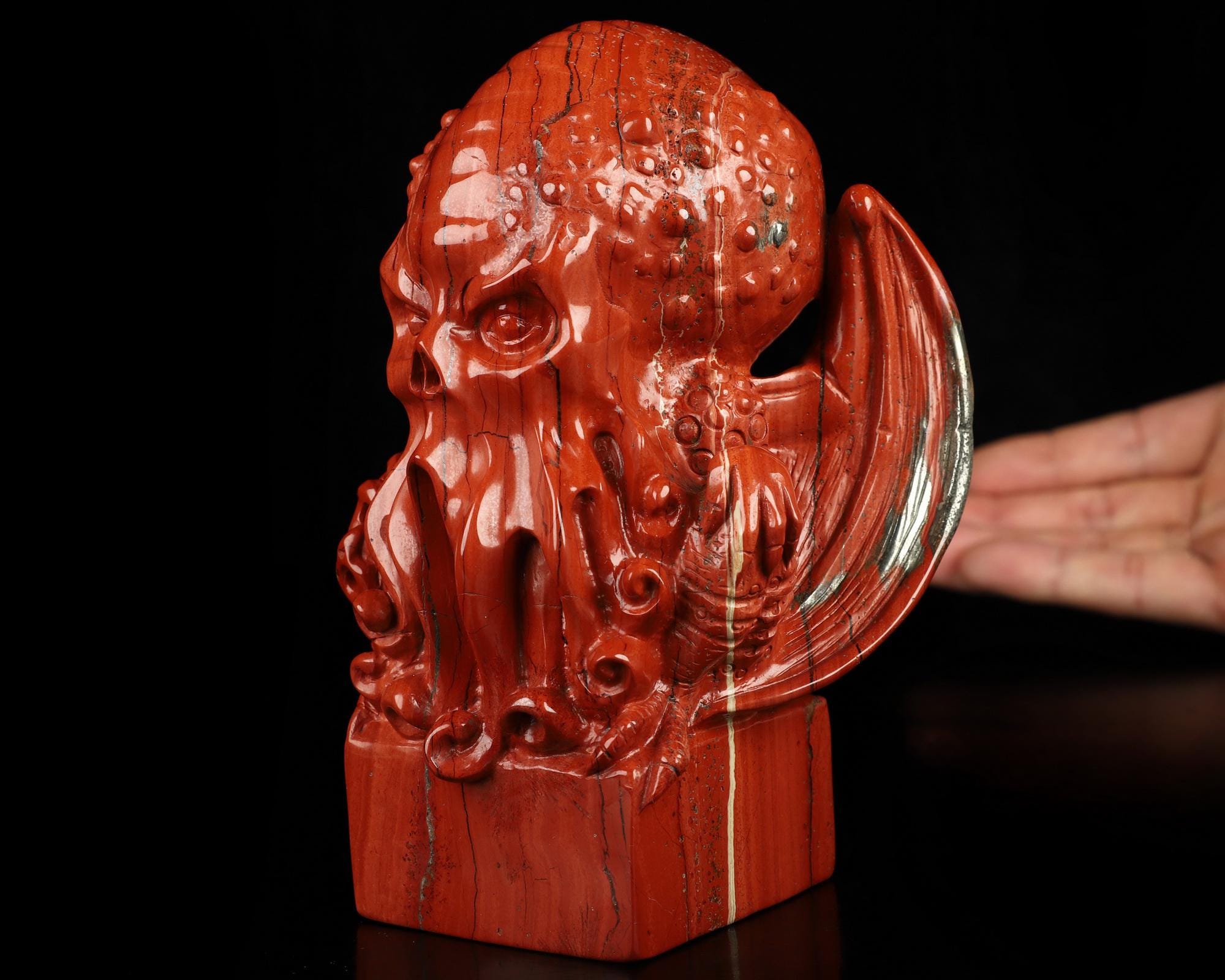 Skullis Crystal Skull, 5.4" Red Jasper Hand Carved Crystal Skull Fine Art Sculpture, Crystal Healing, Home Decor, Gift