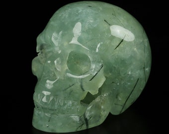 Skullis Crystal Skull, 2.0&quot; Prehnite Hand Carved Gemstone Skull, Collectible Fine Art Sculpture/Statue, Home Decor, Gift.