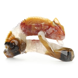 3.5&quot; Agate Hand Carved Crystal Lizard Sculpture, Crystal Healing, Collectible Fine Art Sculpture, Home Decor, Gift