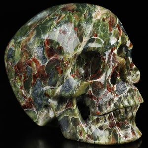 Skullis Crystal Skull, 3.5&quot; Hiso Jasper Hand Carved Crystal Skull, Super Realistic, Crystal Healing, Home Decor Sculpture, Gift.
