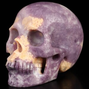 Skullis Crystal Skull, 4.5&quot; Lepidolite Hand Carved Crystal Skull, Realistic, Crystal Healing, Fine Art Sculpture,Gift
