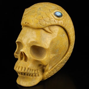 Skullis Crystal Skull, 5.3&quot; China yellow jasper Hand Carved Crystal Skull, Crystal Healing, Fine Art Sculpture,Gift