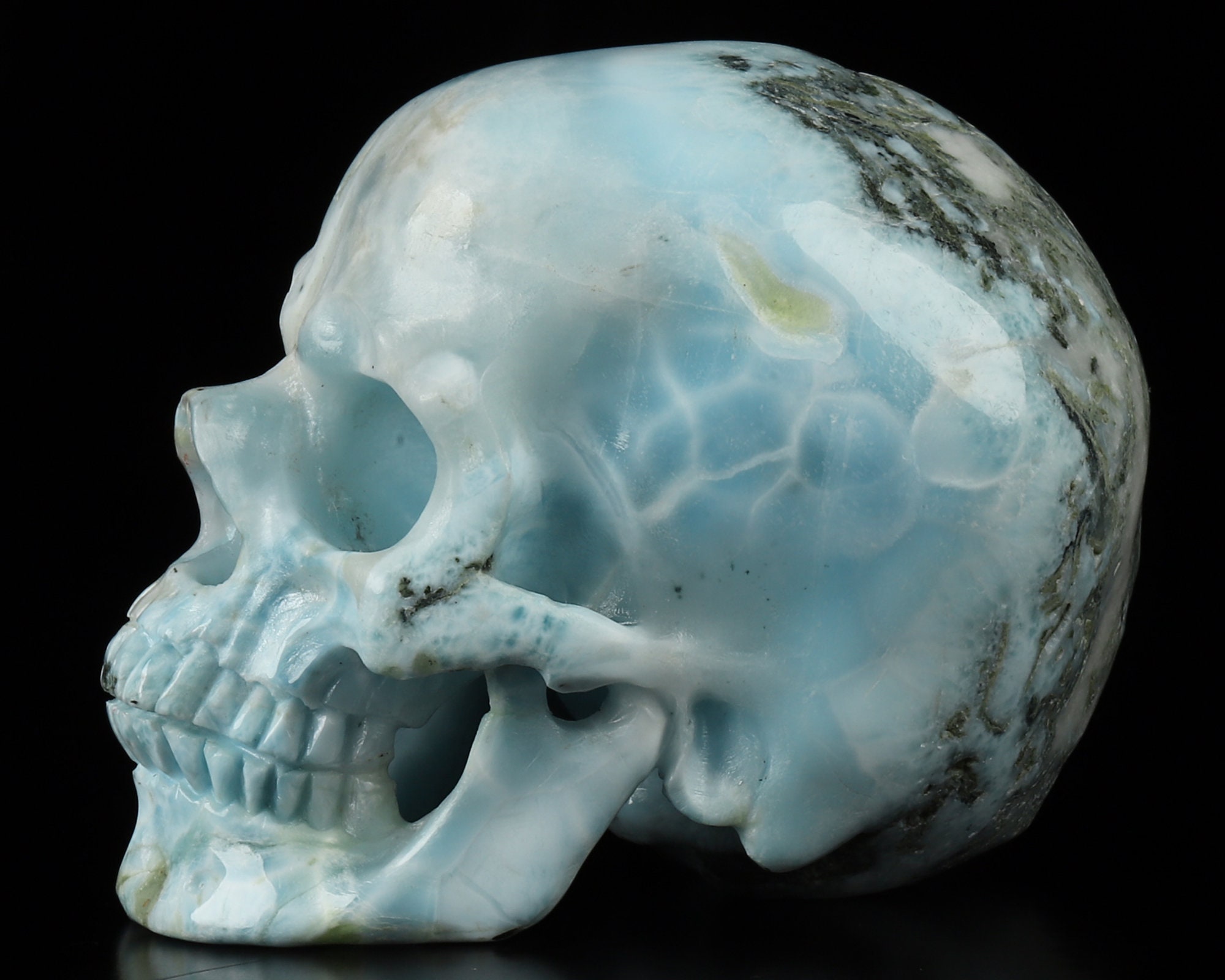 Skullis クリスタルスカル、素晴らしい宝石 3.0インチ ラリマー彫刻
