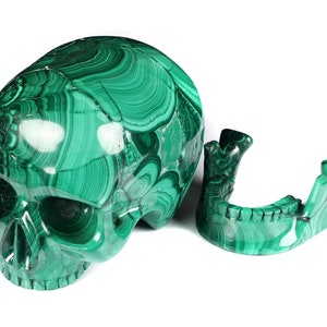 Skullis Crystal Skull, Amazing 6.3&quot; Malachite Carved Crystal Mitchell-Hedges Crystal Skull, Detachable Jaw, Crystal Healing