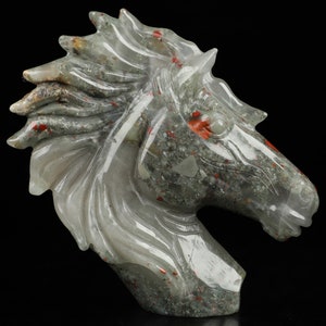 Huge 3.7&quot; African Bloodstone Hand Carved Crystal Horse Sculpture, Crystal Healing, Collectible Fine Art Sculpture, Home Decor, Gift