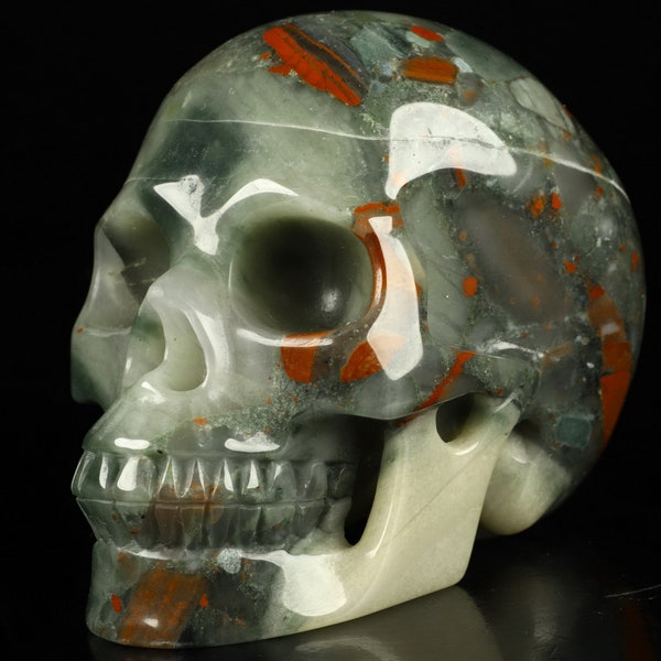 Skullis Crystal Skull, 5.1" African Bloodstone Hand Carved Crystal Skull, Realistic, Crystal Healing, Fine Art Sculpture,Gift