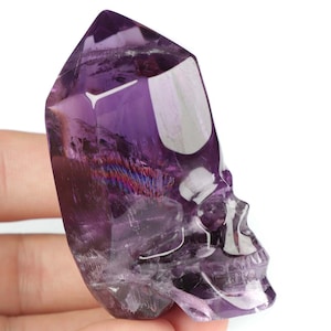 Skullis Crystal Skull, Clear 2.5&quot; Amethyst Carved Crystal Skull Point, Collectible Fine Art Sculpture, Gift, Crystal Healing.
