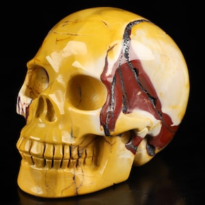 Skullis Crystal Skull, 3.5&quot; Mookaite Jasper Carved Crystal Skull, Realistic, Crystal Healing, Fine Art Sculpture,Gift