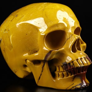 Skullis Crystal Skull, 5.0&quot; Mookaite Jasper Hand Carved Crystal Skull, Super Realistic, Crystal Healing