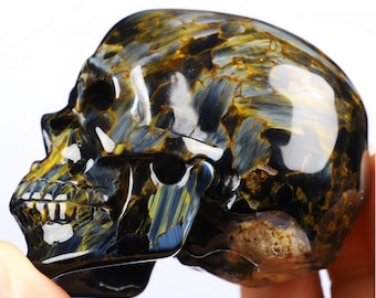 Skullis Crystal Skull AMAZING Gemstone 2.9" Pietersite Carved Crystal skull, Super Realistic, Fine Art Sculpture, Crystal Healing