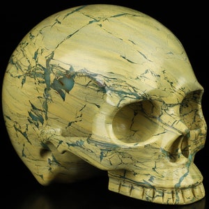 Skullis Crystal Skull, 4.7&quot; Yellow Fuchsite Carved Crystal Skull, Crystal Healing, Fine Art Sculpture,Gift