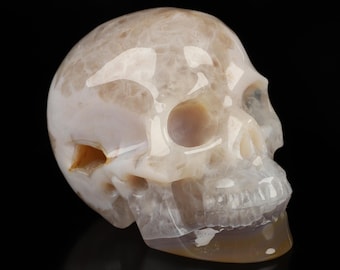 Calavera de cristal Skullis, calavera de cristal de ágata tallada a mano de 8,6 cm (3,4 pulgadas), realista, sanación con cristales, escultura de bellas artes, regalo.