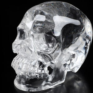 Skullis Crystal Skull, Amazing Clear 5.9&quot; Quartz Rock Crystal Carved Crystal Skull, Super Realistic, Fine Art Sculpture, Gift, Healing