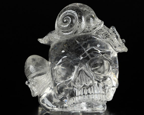 Skullis 2.0 Clear Quartz Rock Crystal Carved Crystal Skull. Hand Carved  Gemstone Fine Art Sculpture.