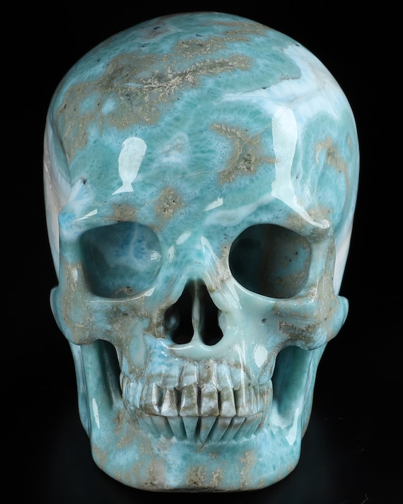 ラリマースカル Skullis クリスタルスカル、素晴らしい宝石 4.4インチ ラリマー彫刻