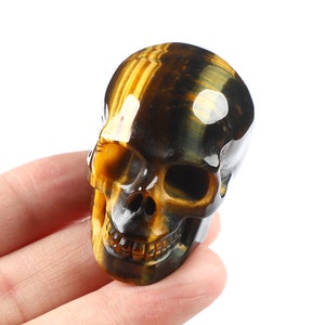 Skullis Kryształowa Czaszka, 2.0" Złota Tygrysie Oko Rzeźbiona Kryształowa Czaszka, Realistyczna, Rzeźba Artystyczna, Prezent