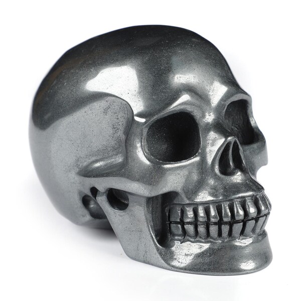 Skullis クリスタルスカル 3.0インチ ヘマタイト 手彫り 宝石スカル リアル クリスタルヒーリング ファインアート彫刻 ギフト