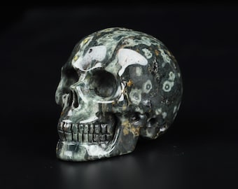 Skullis Crystal Skull, 2.0" Ocean Jasper Hand Carved Crystal Skull, Realistic, Crystal Healing, Fine Art Sculpture,Gift