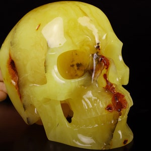 Skullis Crystal Skull, AMAZING Huge 5.1&quot; Baltic Amber Carved Crystal Skull,Super Realistic, Crystal Healing, Home Decor, Gift