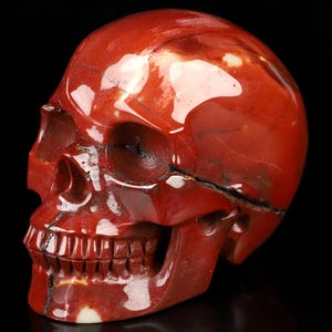 Skullis Crystal Skull, 4.5&quot; Mookaite Jasper Hand Carved Crystal Skull, Realistic, Crystal Healing, Fine Art Sculpture,Gift