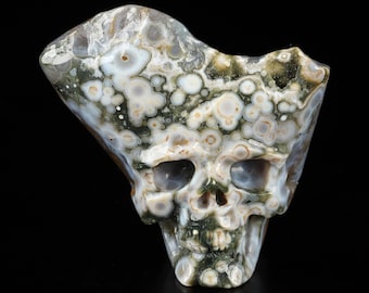 Skullis Crystal Skull, 4.0" Ocean Jasper Hand Carved Crystal Skull Fine Art Sculpture, Crystal Healing, Fine Art Sculpture,Gift
