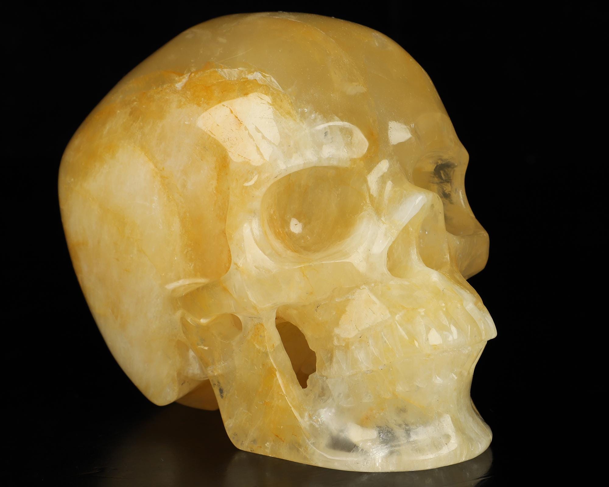 Skullis Crystal Skull, 5.1" Golden Healer Quartz Hand Carved Crystal Skull, Super Realistic, Crystal Healing, Fine Art Sculpture