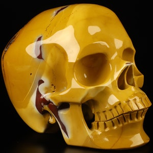 Skullis Crystal Skull, 5.1&quot; Mookaite Jasper Hand Carved Crystal Skull, Super Realistic, Crystal Healing，Home Decor Sculpture, Gift.