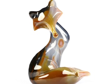 Skullis Crystal Skull, 3.9&quot; Premium Brazilian Agate Carved Crystal Fox, Collectible Fine Art Sculpture, Gift, Crystal Healing.