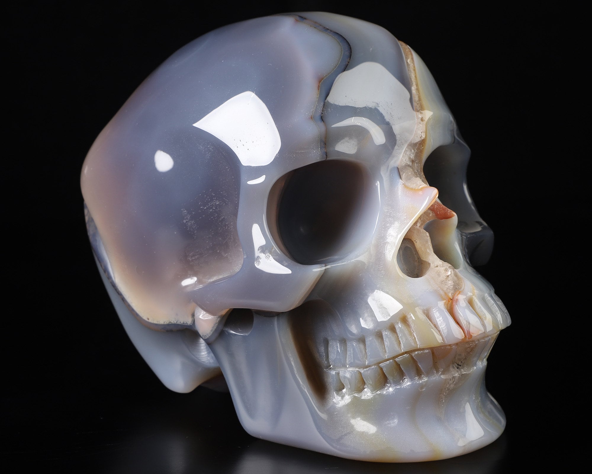 Skullis クリスタルスカル、超リアル！実物大 7.0 インチ 瑪瑙手彫り