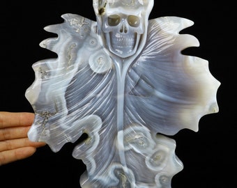 Skullis クリスタル スカル、9.6 インチの瑪瑙彫刻クリスタル
